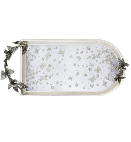 Поднос д/чая с накладками "Бабочки" с лазерной гравировкой посереб.