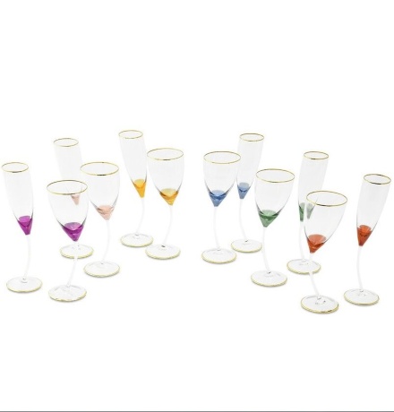 Бокал для шампанского INIGMA, набор 6 шт, хрусталь разноцветный/декор золото 24К
