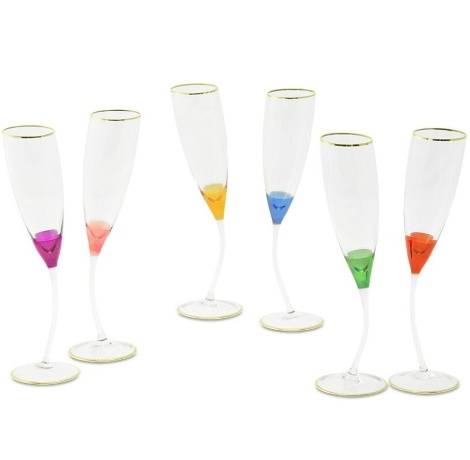 Бокал для шампанского INIGMA, набор 6 шт, хрусталь разноцветный/декор золото 24К