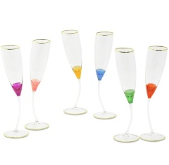 Бокал для шампанского INIGMA, набор 6 шт, хрусталь разноцветный/декор золото 24К