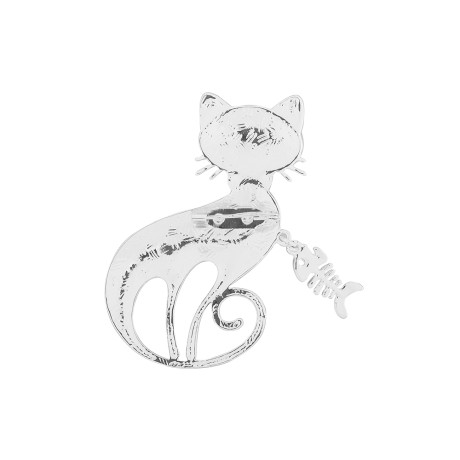 Брошь Кошка с рыбкой XZ0864.2 BW/S Shadore