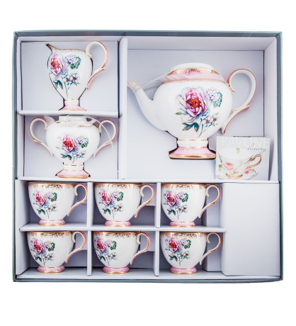 JK-124 Чайный сервиз 15 пр. на 6 перс. "Цветок Неаполя" (Fiore Napoli Pavone)