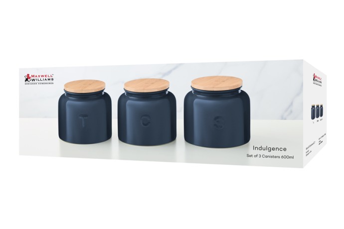 Банка для сыпучих продуктов, 600 мл, 3 шт, фарфор P, круглая, синяя, Indulgence, Maxwell & Williams