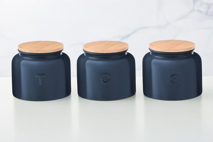 Банка для сыпучих продуктов, 600 мл, 3 шт, фарфор P, круглая, синяя, Indulgence, Maxwell & Williams