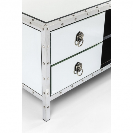 Тумба под ТВ Rivet, 135х46х40 см. МДФ, Сталь, Стекло, Серебряный