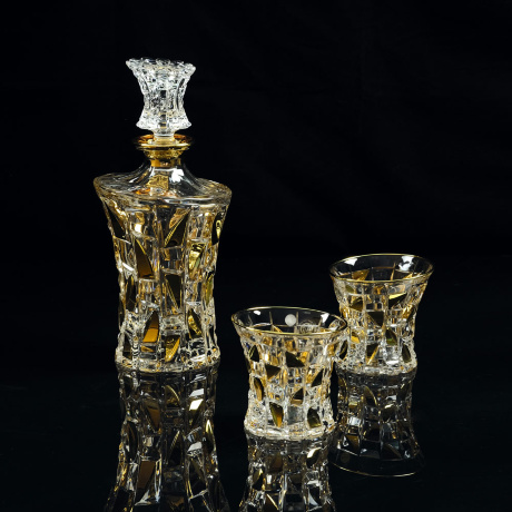 Комплект для виски CASINO, графин + 2 стакана, хрусталь/декор золото 24К