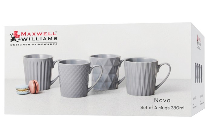 Набор из 4-х кружек Nova, серый, 0,38 л. Maxwell & Williams