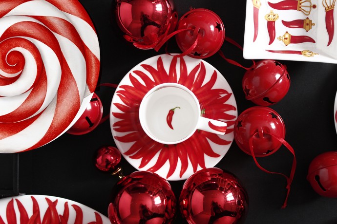 Чашка с блюдцем для кофе PEPPER, 100 мл. RED Taitu