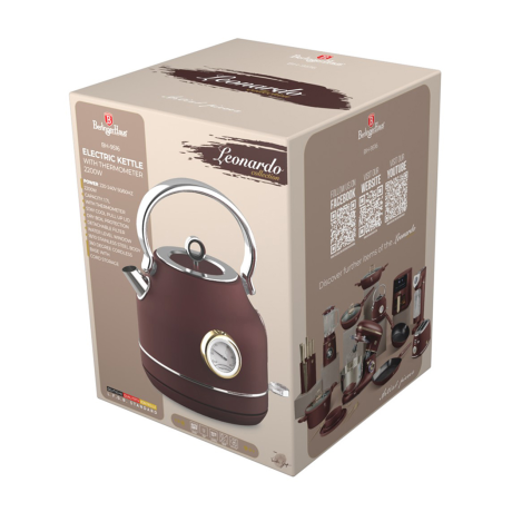 Чайник с термометром электрический, 1,7 л. матовый бордо, Leonardo, Berlinger Haus
