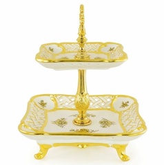 Менажница, 32х32х35 см. 2 яруса. FIORI GOLD, керамика/латунь