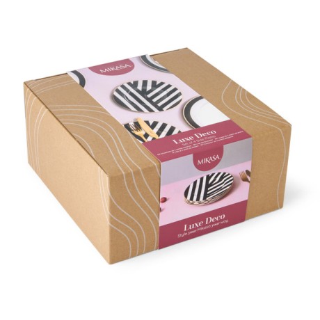 Набор фарфоровых тарелок 4 шт. Mikasa Luxe Deco с геометрическим принтом, 21 см. Kitchen Craft