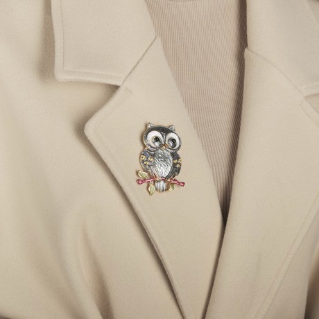 Брошь Сова на ветке XZ0869.2 BW/G Shadore