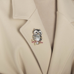 Брошь Сова на ветке XZ0869.2 BW/G Shadore