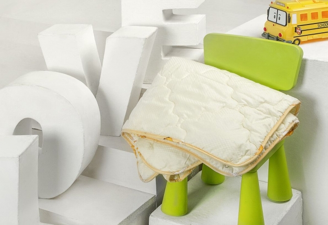 Одеяло всесезонное для детей до 3 лет "Забавная овечка" 100х150, с овечьей шерстью, Natures