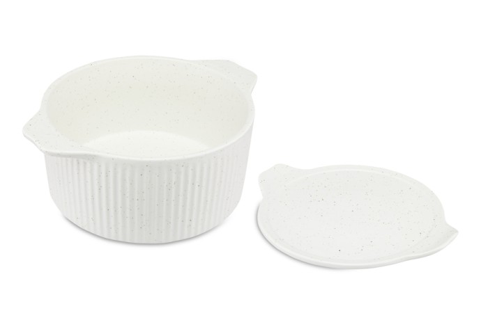 Кастрюля, 3 л, с крышкой, фарфор P, круглая, молочная, в крапинку, Speckle, Maxwell & Williams