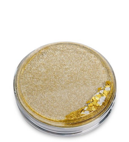 WW-113 Зеркало круглое золотистое с плавающими сердечками "Блеск"