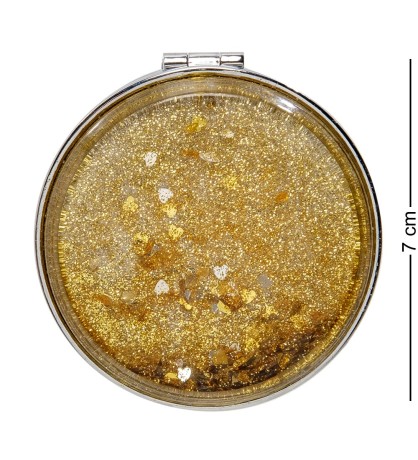 WW-113 Зеркало круглое золотистое с плавающими сердечками "Блеск"