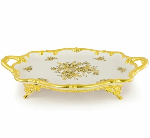 Поднос с ручками, 46x32x10 см. FIORI GOLD, керамика