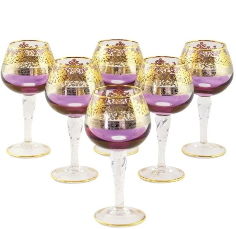 Бокалы для коньяка LUCIANA, набор 6 шт, хрусталь фиолетовый/декор золото 24К