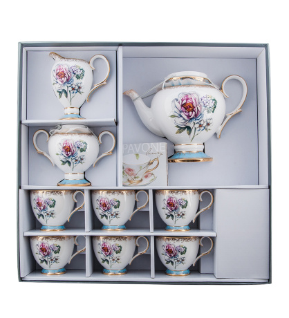 JK-131 Чайный сервиз 15 пр. на 6 перс. "Цветок Неаполя" (Fiore Napoli Pavone)