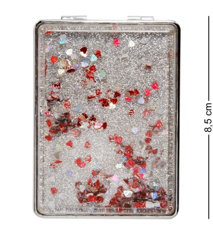 WW-115 Зеркало прямоугольное серебристое с плавающими сердечками "Блеск"