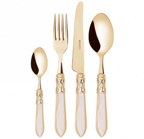 Набор из 24 столовых приборов ALADDIN (PVD золото-слоновая кость-золото) в упаковке Wenge Bugatti