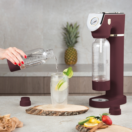 Сифон для газирования воды с 2 бутылками и барометром, Leonardo, матовый бордо, Berlinger Haus