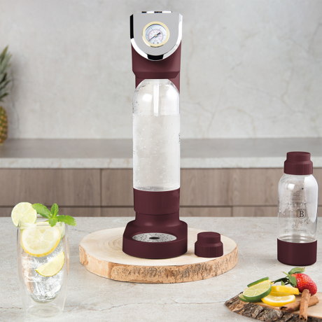 Сифон для газирования воды с 2 бутылками и барометром, Leonardo, матовый бордо, Berlinger Haus