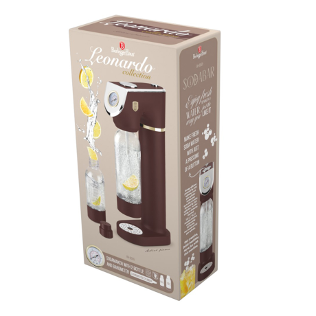 Сифон для газирования воды с 2 бутылками и барометром, Leonardo, матовый бордо, Berlinger Haus