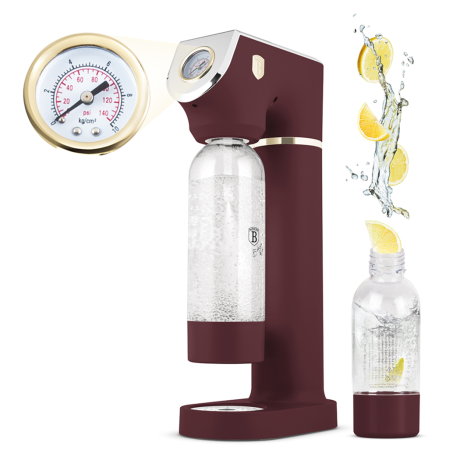 Сифон для газирования воды с 2 бутылками и барометром, Leonardo, матовый бордо, Berlinger Haus