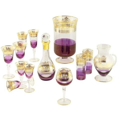 Бокалы для шампанского LUCIANA, набор 6 шт, хрусталь фиолетовый/декор золото 24К