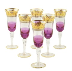 Бокалы для шампанского LUCIANA, набор 6 шт, хрусталь фиолетовый/декор золото 24К