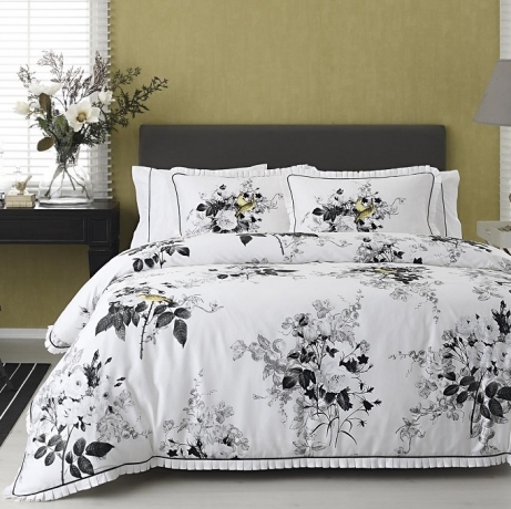 Комплект постельного белья VALERON SATIN с вышивкой, 2 сп. "LORRAINE" серый