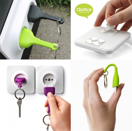 Двойной брелок+держатель для ключа Unplug, розовый, Qualy