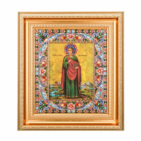Икона "Святой целитель Пантейлеймон" 45х39см. стразы