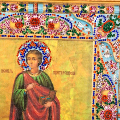 Икона "Святой целитель Пантейлеймон" 45х39см. стразы