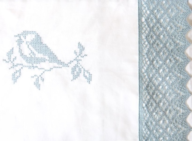 Комплект постельного белья "СИНИЧКИ", 100x140+40х60+130х75х25см. белый/голубой, BOVI