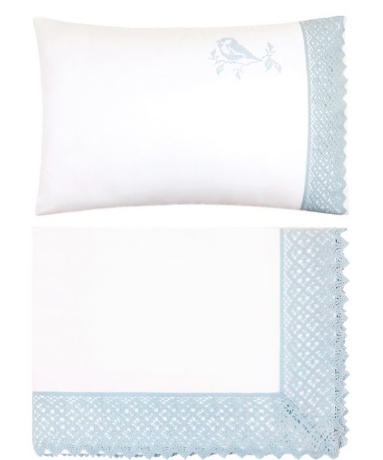 Комплект постельного белья "СИНИЧКИ", 100x140+40х60+130х75х25см. белый/голубой, BOVI