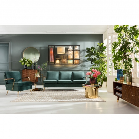 Диван Gamble, коллекция "Авантюра" 179*78*75, Сталь, Ясень, Сосна, Полиэстер, Бархат, Зеленый