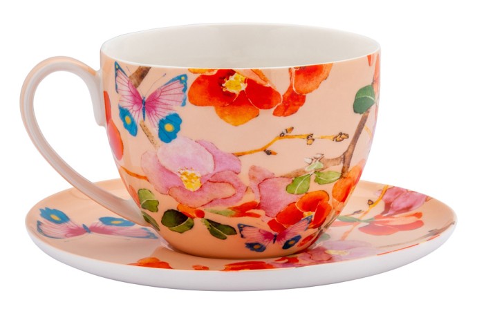 Чашка с блюдцем Камелии на розовом, 0,4 л. Maxwell & Williams