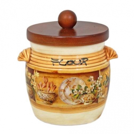 Банка для сыпучих продуктов с деревянной крышкой (мука) Кантри, 0,75 л, LCS
