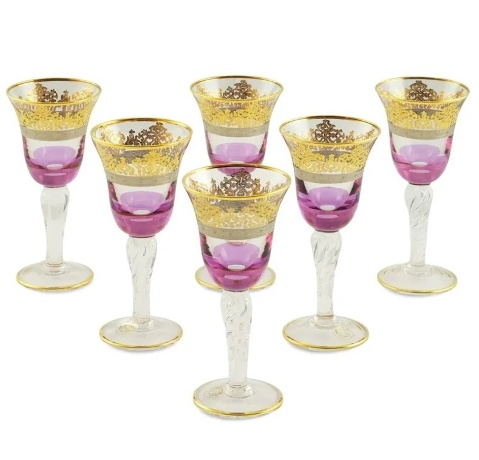 Рюмки LUCIANA, набор 6 шт, хрусталь фиолетовый/декор золото 24К