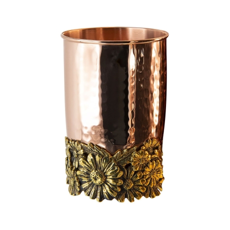 Стакан медный с латунным основанием кован. 250 мл. "Ромашки"