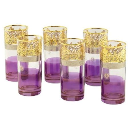 Стаканы LUCIANA, 400 мл. набор 6 шт, хрусталь фиолетовый/декор золото 24К