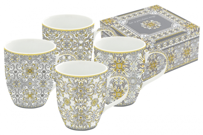 Набор из 4-х кружек "Майолика" серая, 350 мл. Easy Life