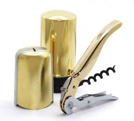 Праздничный набор золотистый (штопор, открывалка для шампанского, пробка) Pulltex