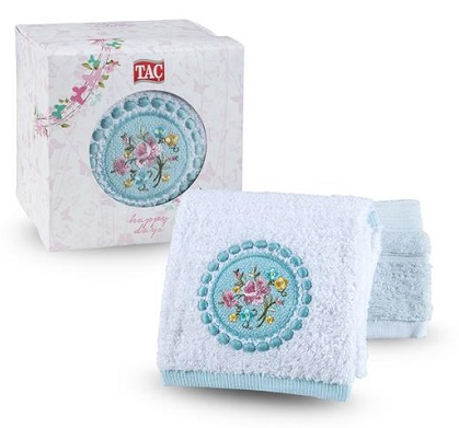 Подарочный набор полотенец TAC/махровый с вышивкой, 50х90 (2шт.) CITY, белый-мятный