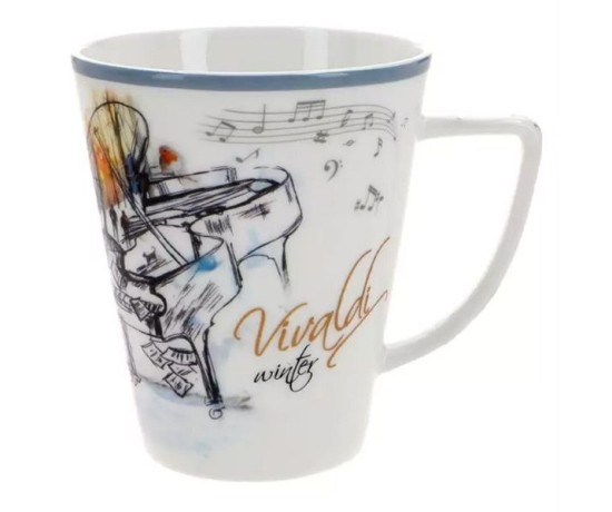 Кружка, 380 мл, фарфор F, белая, с голубым кантом, Зима, A. Vivaldi Carmani
