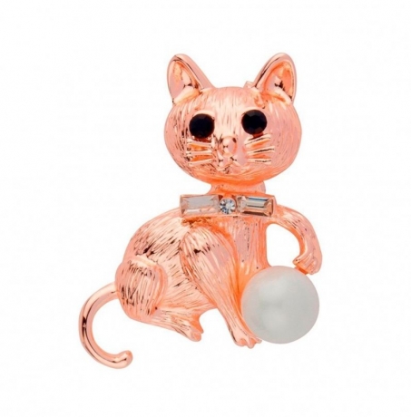 Брошь Кошка с жемчужиной FAN-07051 BW/RG Shadore