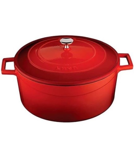 Кастрюля круглая, красный. Ø 24 см. чугун. Эмаль 3 Слоя